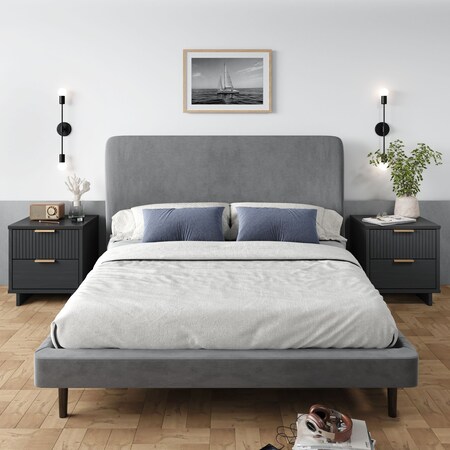 Manhattan Comfort Granville Dark Grey 2-Drawer Nightstand, 2PK 2-NS-5015